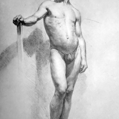 Drawing In The High Art School book - pencil nude man pose front