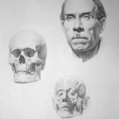 Drawing In The High Art School book - pencil skull and man face